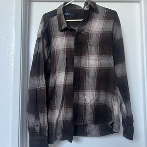Brown and Gray Plaid Button-Up Shirt